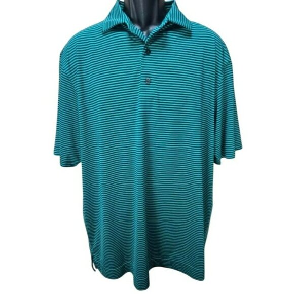 FOOTJOY FJ Men's Green Striped Lisle Polo Golf Shirt Large - Picture 1 of 8